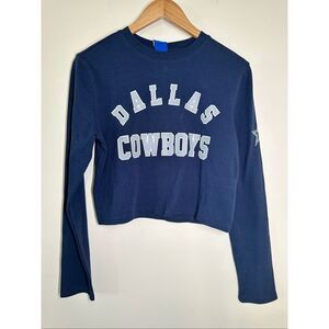 Dallas Cowboys Blue and Gray Long Sleeve Crop Youth Girls Large